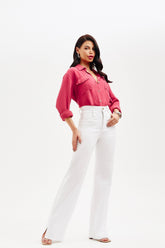 Calça Jeans Modeladora Milagrosa Wide Leg Cós Super Alto - Branca