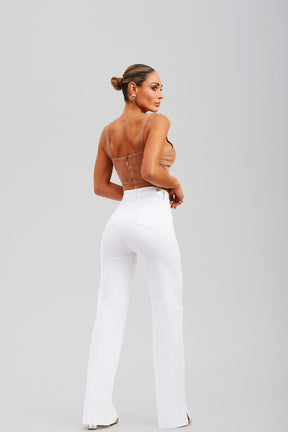 Calça Jeans Modeladora Milagrosa Wide Leg Cós Super Alto - Branca