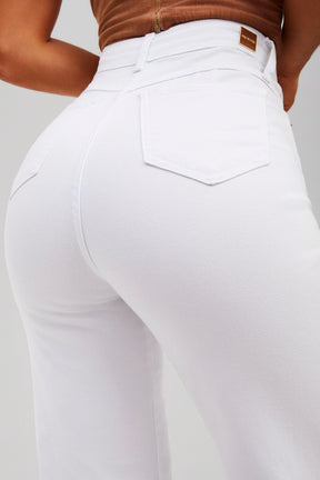 Calça Jeans Modeladora Milagrosa Wide Leg Cós Super Alto - Branca
