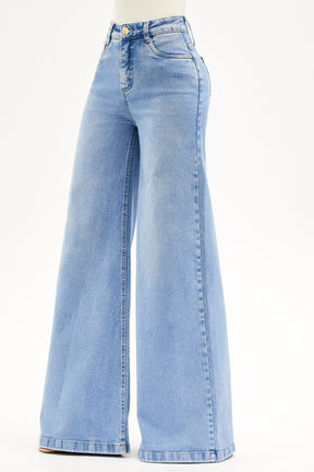 Calça Jeans Modeladora Basic Pantalona Jeans Claro Cós Super Alto