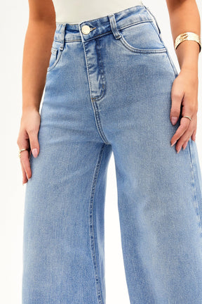 Calça Jeans Modeladora Basic Pantalona Jeans Claro Cós Super Alto
