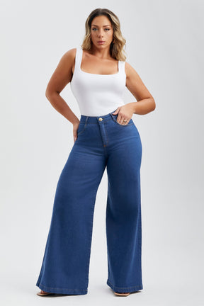 Calça Jeans Ultra Modeladora Pantalona Jeans Médio Cós Médio