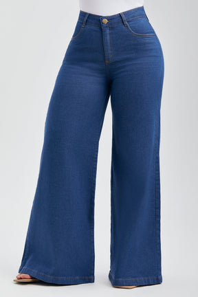 Calça Jeans Ultra Modeladora Pantalona Jeans Médio Cós Médio