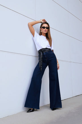 Calça Jeans Modeladora Luxury Pantalona Cós Super Alto