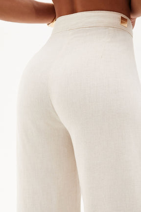 Calça Pantalona de Linho Térmico Sem Bolso Dunas Areia