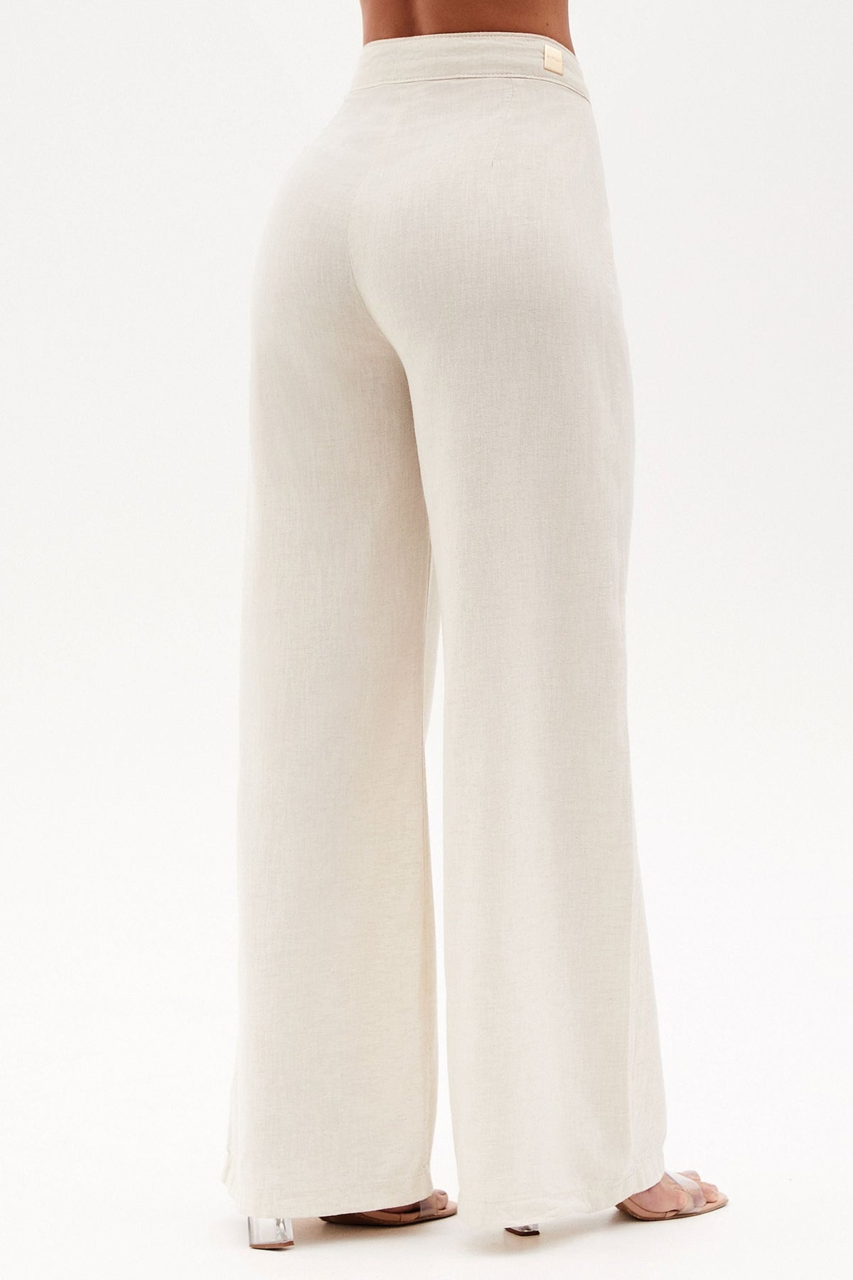 Calça Pantalona de Linho Térmico Sem Bolso Dunas Areia
