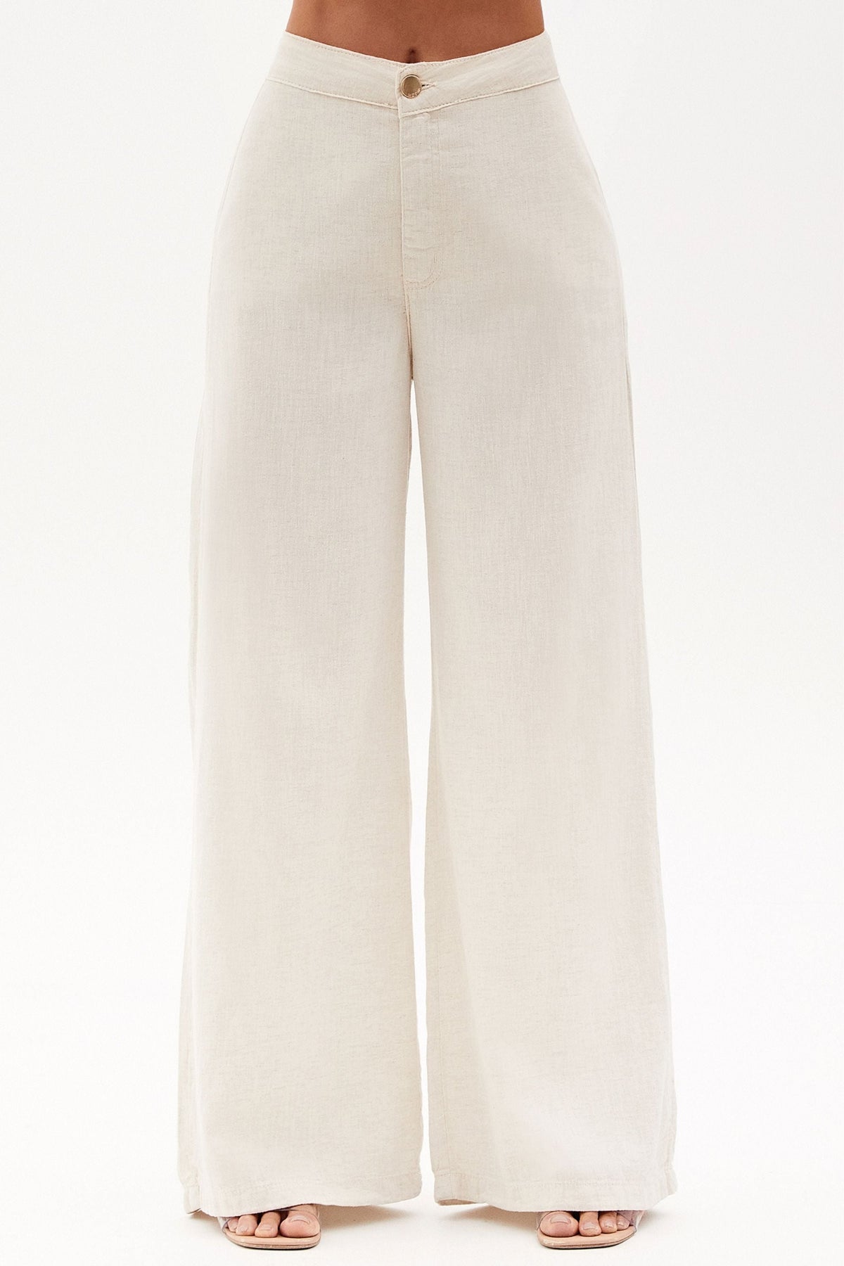 Calça Pantalona de Linho Térmico Sem Bolso Dunas Areia