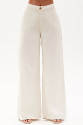 Calça Pantalona de Linho Térmico Sem Bolso Dunas Areia