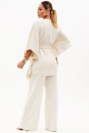 Calça Pantalona de Linho Térmico Sem Bolso Dunas Areia