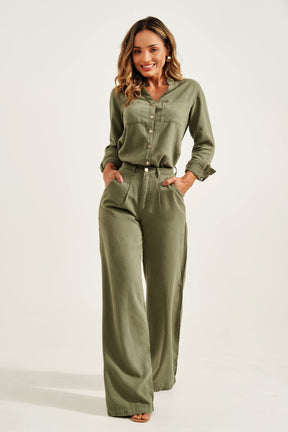 Calça Pantalona de Linho Térmico Dunas Verde Militar