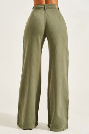 Calça Pantalona de Linho Térmico Dunas Verde Militar