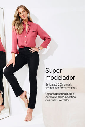Calça Jeans Modeladora Reta Preto Intenso Cós Médio