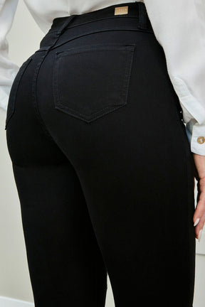 Calça Jeans Modeladora Skinny Preto Intenso Cós Médio