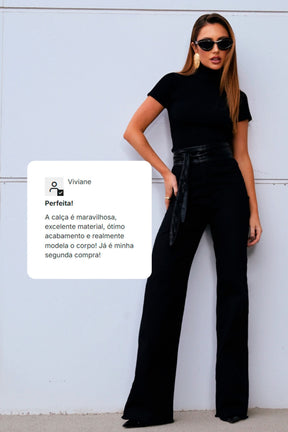 Calça Jeans Modeladora Wide Leg Preto Intenso Cós Super Alto