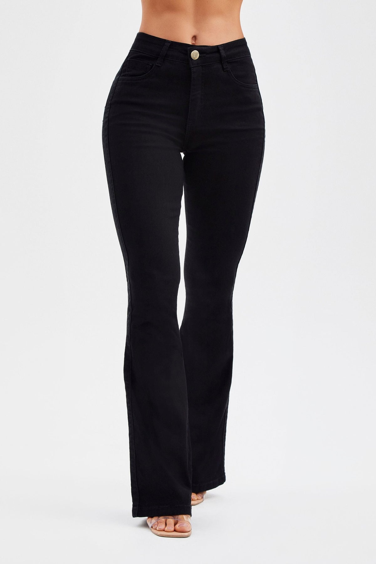 Calça Jeans Mega Bumbum Flare Preto Intenso Cós Médio