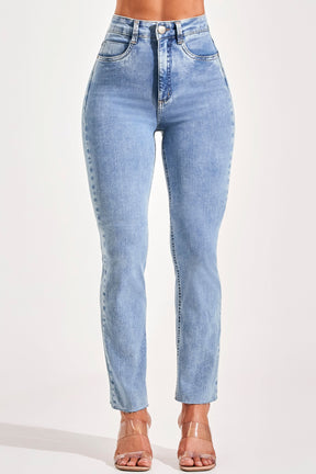 Calça Jeans Modeladora Revolucionária Reta Clara Cós Super Alto