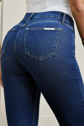 Calça Jeans Curva dos Sonhos Reta Jeans Escuro Cós Médio