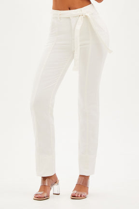 Calça Jeans de Rica Tecnológica Reta Off White Cós Médio