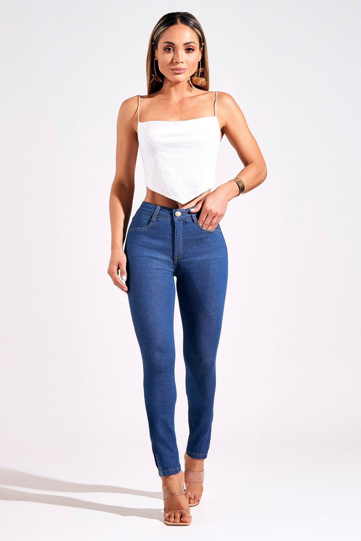 Calça Jeans Ultra Modeladora Skinny Jeans Médio Cós Médio