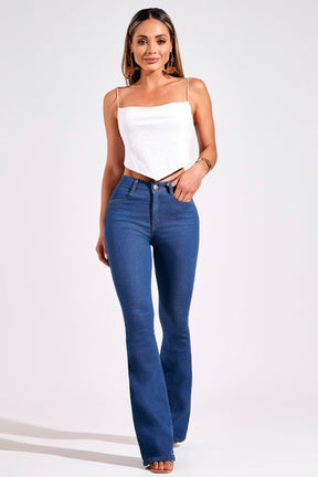 Calça Jeans Ultra Modeladora Flare Jeans Médio Cós Médio