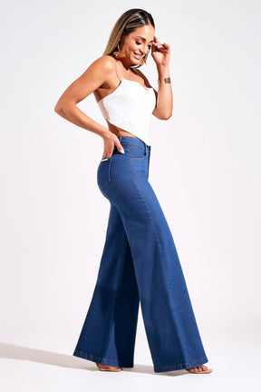 Calça Jeans Ultra Modeladora Pantalona Jeans Médio Cós Médio