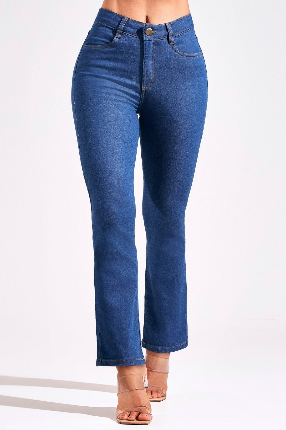 Calça Jeans Ultra Modeladora Reta Jeans Médio Cós Médio