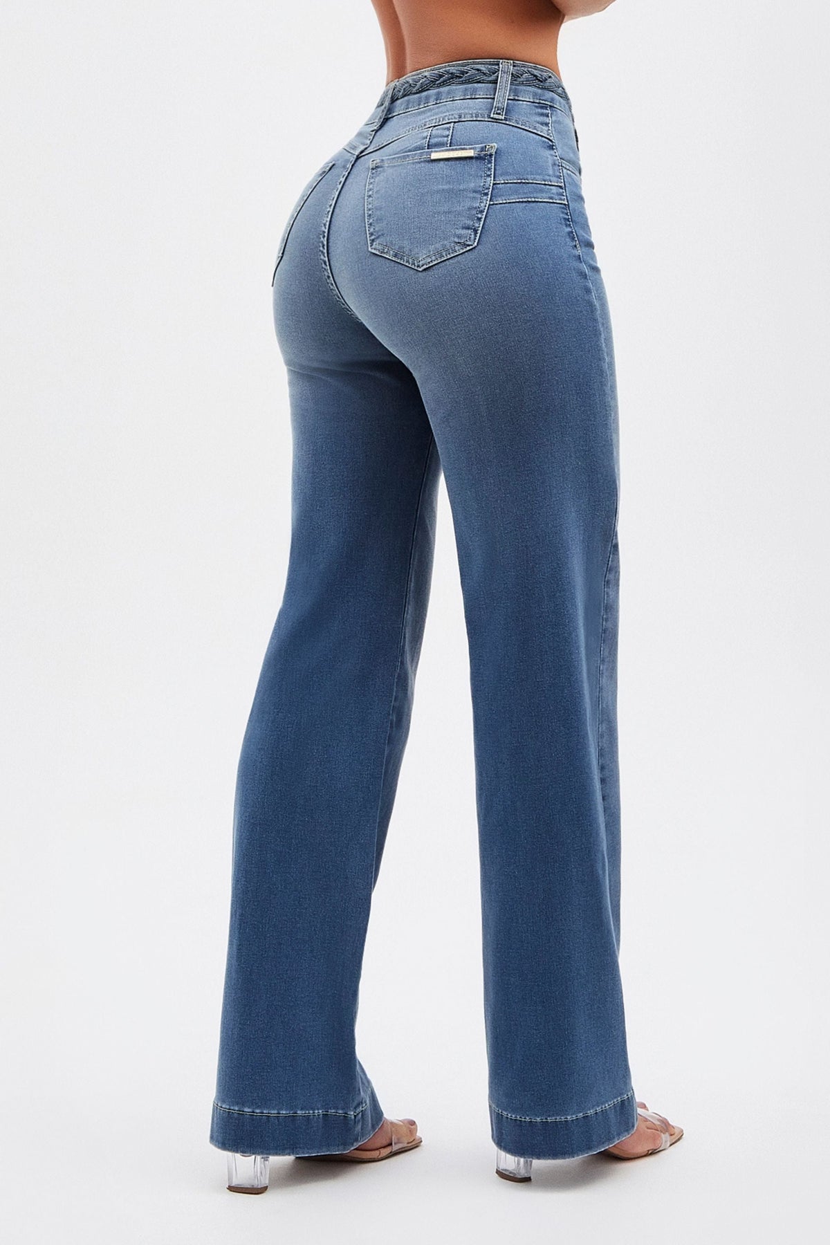 Calça Jeans Apaixonante Wide Leg Jeans Médio Cós Médio