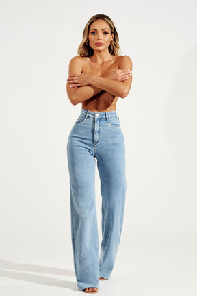 Calça Jeans Modeladora Basic Wide Leg Cós Super Alto