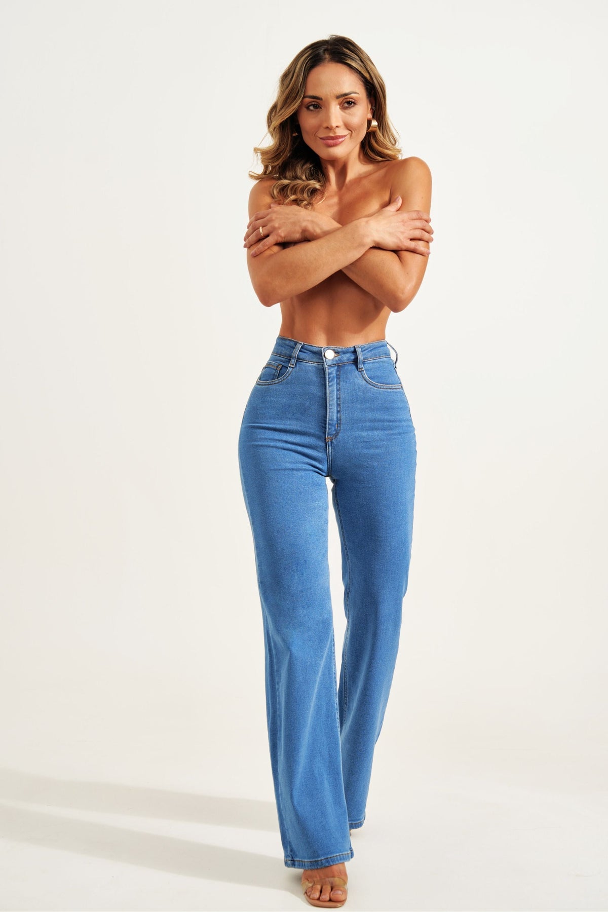 Calça Jeans Modeladora Clássica Wide Leg Cós Super Alto