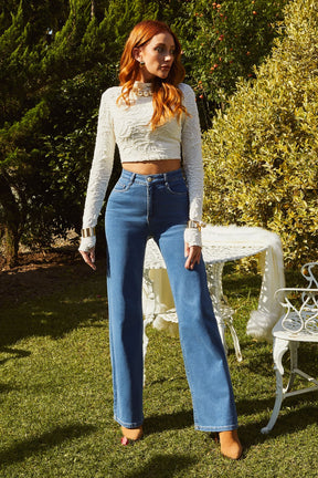 Calça Jeans Modeladora Clássica Wide Leg Cós Super Alto