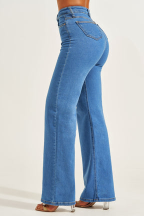 Calça Jeans Modeladora Clássica Wide Leg Cós Super Alto
