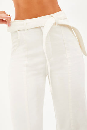 Calça Jeans de Rica Tecnológica Wide Leg Off White Cós Super Alto