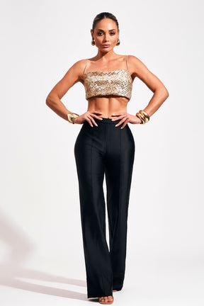 Calça Ultra Modeladora Glam Wide Leg Cós Alto - Preta
