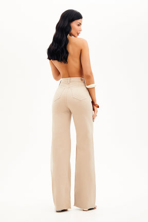Calça Jeans Modeladora Nude Wide Leg Cós Super Alto