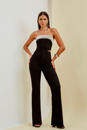 Calça Jeans Modeladora Wide Leg Preto Intenso Cós Super Alto
