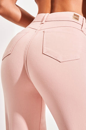 Calça Jeans Modeladora Rosa Wide Leg Cós Super Alto