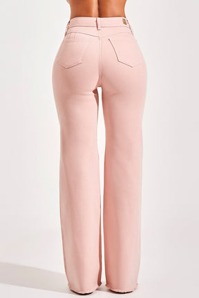 Calça Jeans Modeladora Rosa Wide Leg Cós Super Alto