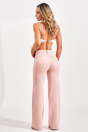 Calça Jeans Modeladora Rosa Wide Leg Cós Super Alto