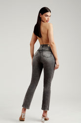 Calça Jeans Modeladora Cinza Reta Cós Super Alto