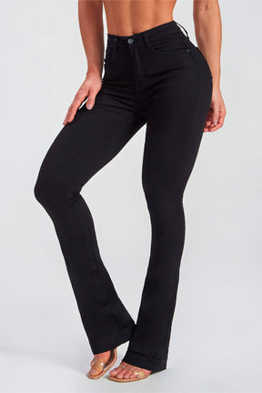 Calça Jeans Modeladora Flare Preto Intenso Cós Médio