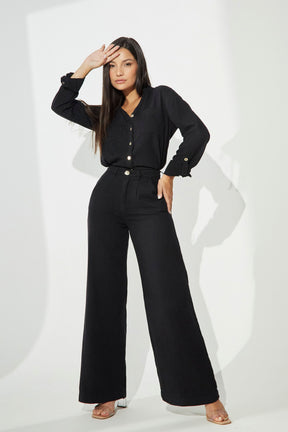Calça Pantalona de Linho Térmico Dunas Preta