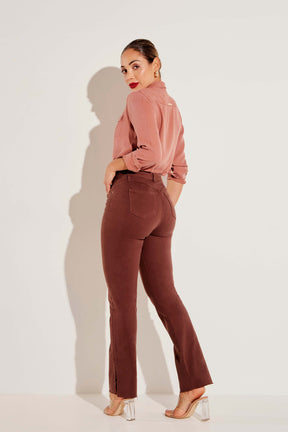 Calça Jeans Modeladora Coffee Reta Cós Alto