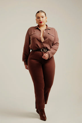 Calça Jeans Modeladora Coffee Reta Cós Alto
