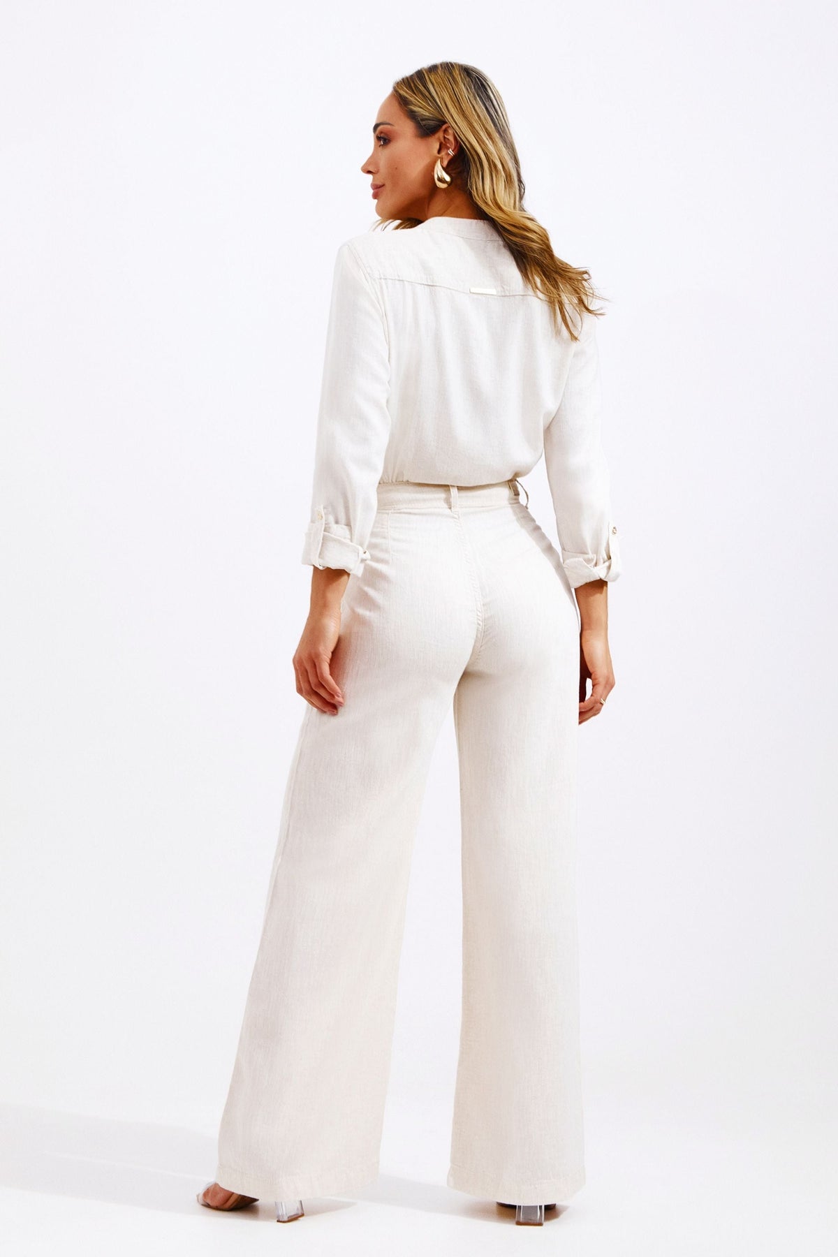 Calça Pantalona de Linho Térmico Dunas Areia