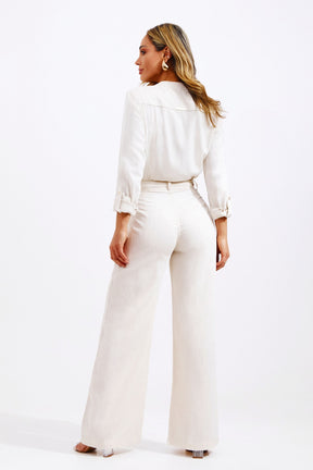 Calça Pantalona de Linho Térmico Dunas Areia