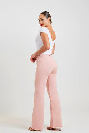 Calça Jeans Modeladora Rosa Wide Leg Cós Super Alto