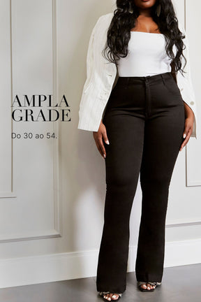 Calça Jeans Modeladora Flare Preto Intenso Cós Médio