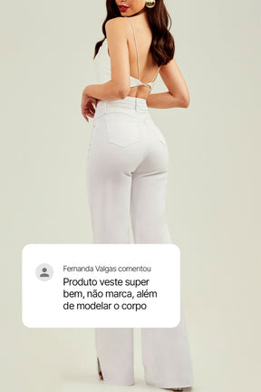 Calça Jeans Modeladora Milagrosa Wide Leg Cós Super Alto - Branca