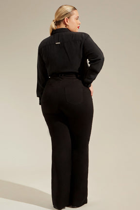 Calça Jeans Modeladora Wide Leg Preto Intenso Cós Super Alto