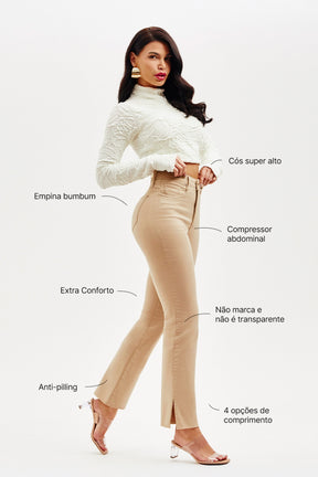 Calça Jeans Modeladora Nude Reta Cós Alto